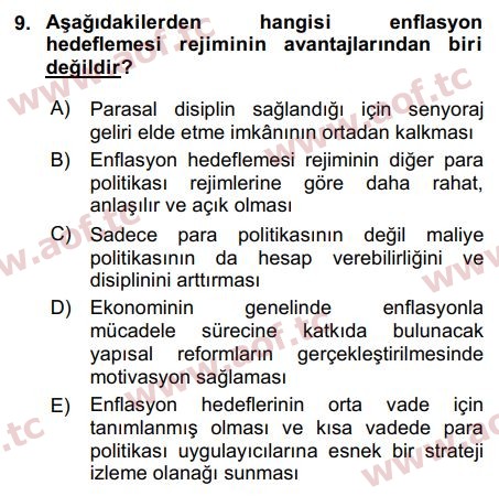 2016 Para Politikası Final 9. Çıkmış Sınav Sorusu