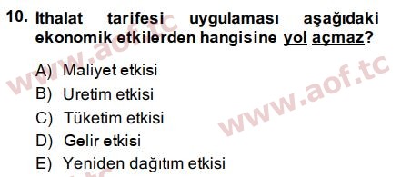 2015 Uluslararası İktisat Politikası Arasınav 10. Çıkmış Sınav Sorusu