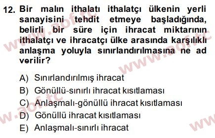 2015 Uluslararası İktisat Politikası Arasınav 12. Çıkmış Sınav Sorusu