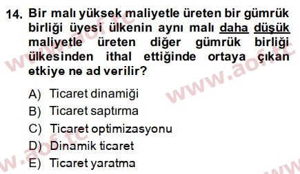 2015 Uluslararası İktisat Politikası Arasınav 14. Çıkmış Sınav Sorusu