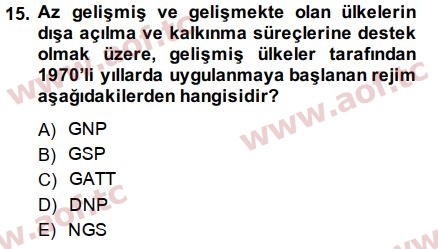 2015 Uluslararası İktisat Politikası Arasınav 15. Çıkmış Sınav Sorusu