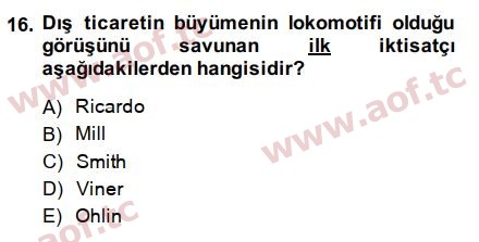 2015 Uluslararası İktisat Politikası Arasınav 16. Çıkmış Sınav Sorusu