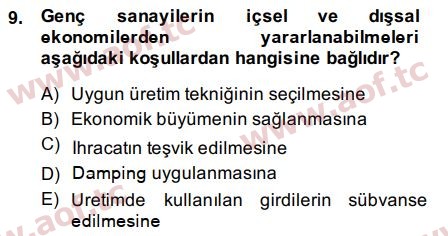 2015 Uluslararası İktisat Politikası Arasınav 9. Çıkmış Sınav Sorusu