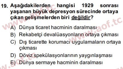 2015 Uluslararası İktisat Politikası Final 19. Çıkmış Sınav Sorusu