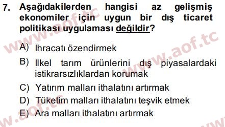 2015 Uluslararası İktisat Politikası Final 7. Çıkmış Sınav Sorusu