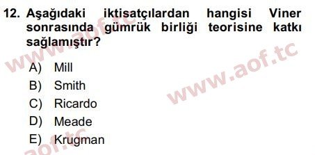 2016 Uluslararası İktisat Politikası Arasınav 12. Çıkmış Sınav Sorusu