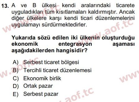 2016 Uluslararası İktisat Politikası Arasınav 13. Çıkmış Sınav Sorusu