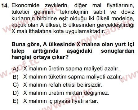 2016 Uluslararası İktisat Politikası Arasınav 14. Çıkmış Sınav Sorusu