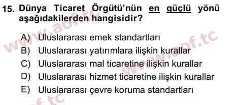 2016 Uluslararası İktisat Politikası Arasınav 15. Çıkmış Sınav Sorusu