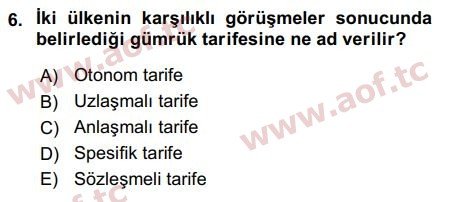 2016 Uluslararası İktisat Politikası Arasınav 6. Çıkmış Sınav Sorusu