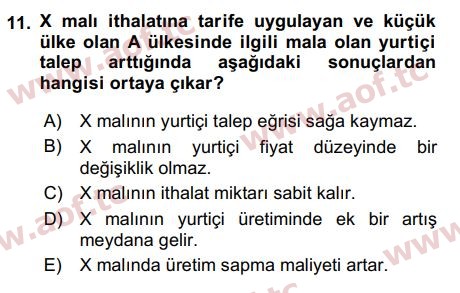 2017 Uluslararası İktisat Politikası Arasınav 11. Çıkmış Sınav Sorusu