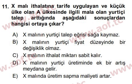 2017 Uluslararası İktisat Politikası Arasınav 11. Çıkmış Sınav Sorusu