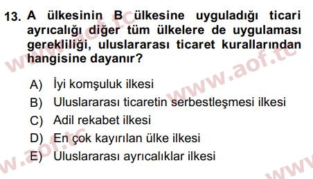 2017 Uluslararası İktisat Politikası Arasınav 13. Çıkmış Sınav Sorusu