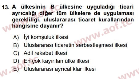 2017 Uluslararası İktisat Politikası Arasınav 13. Çıkmış Sınav Sorusu