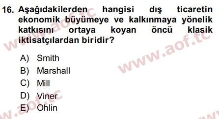 2017 Uluslararası İktisat Politikası Arasınav 16. Çıkmış Sınav Sorusu