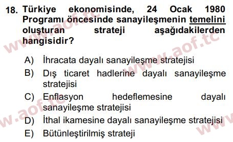 2017 Uluslararası İktisat Politikası Arasınav 18. Çıkmış Sınav Sorusu