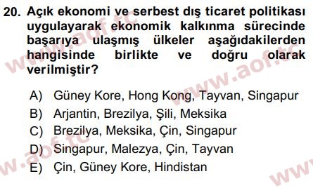 2017 Uluslararası İktisat Politikası Arasınav 20. Çıkmış Sınav Sorusu