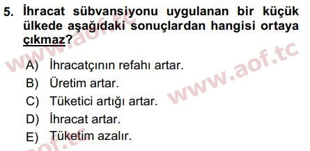 2017 Uluslararası İktisat Politikası Arasınav 5. Çıkmış Sınav Sorusu