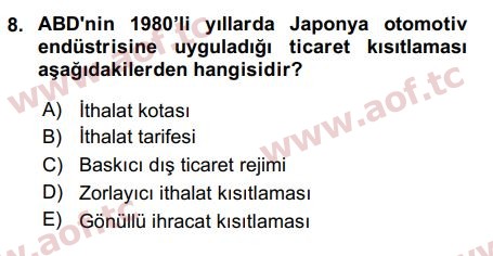 2017 Uluslararası İktisat Politikası Arasınav 8. Çıkmış Sınav Sorusu