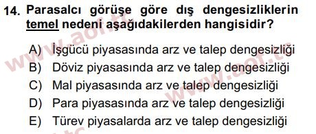 2017 Uluslararası İktisat Politikası Final 14. Çıkmış Sınav Sorusu