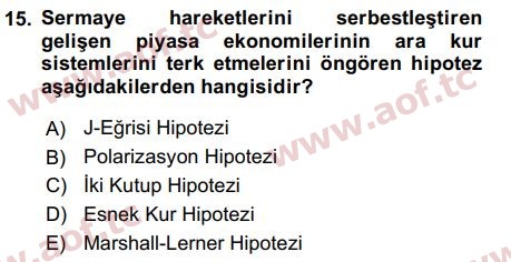 2017 Uluslararası İktisat Politikası Final 15. Çıkmış Sınav Sorusu