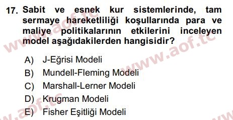 2017 Uluslararası İktisat Politikası Final 17. Çıkmış Sınav Sorusu