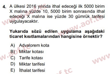 2017 Uluslararası İktisat Politikası Final 4. Çıkmış Sınav Sorusu