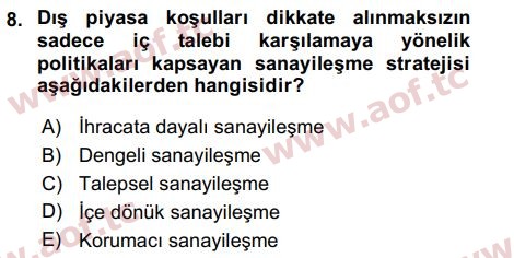 2017 Uluslararası İktisat Politikası Final 8. Çıkmış Sınav Sorusu