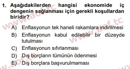 2019 Uluslararası İktisat Politikası Arasınav 1. Çıkmış Sınav Sorusu