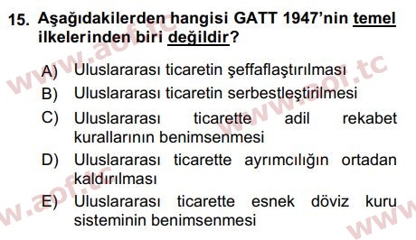 2019 Uluslararası İktisat Politikası Arasınav 15. Çıkmış Sınav Sorusu