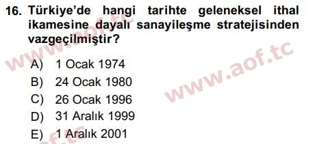 2019 Uluslararası İktisat Politikası Arasınav 16. Çıkmış Sınav Sorusu