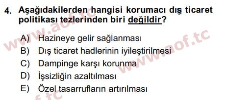 2019 Uluslararası İktisat Politikası Arasınav 4. Çıkmış Sınav Sorusu