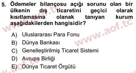 2019 Uluslararası İktisat Politikası Arasınav 5. Çıkmış Sınav Sorusu