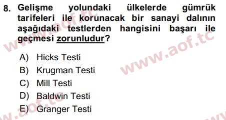 2019 Uluslararası İktisat Politikası Arasınav 8. Çıkmış Sınav Sorusu