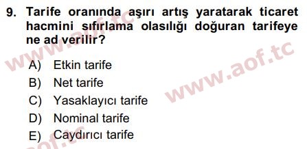 2019 Uluslararası İktisat Politikası Arasınav 9. Çıkmış Sınav Sorusu