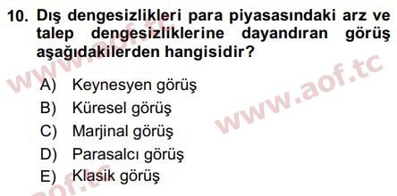 2019 Uluslararası İktisat Politikası Final 10. Çıkmış Sınav Sorusu