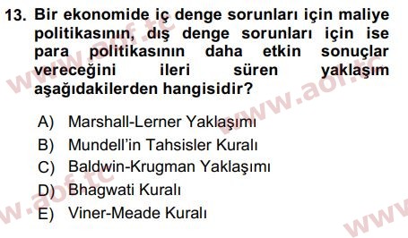 2019 Uluslararası İktisat Politikası Final 13. Çıkmış Sınav Sorusu