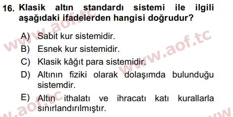 2019 Uluslararası İktisat Politikası Final 16. Çıkmış Sınav Sorusu