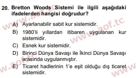 2019 Uluslararası İktisat Politikası Final 20. Çıkmış Sınav Sorusu