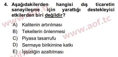 2019 Uluslararası İktisat Politikası Final 4. Çıkmış Sınav Sorusu