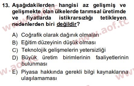 2015 Tarım Ekonomisi ve Tarımsal Politikalar Arasınav 13. Çıkmış Sınav Sorusu