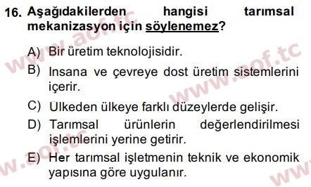 2015 Tarım Ekonomisi ve Tarımsal Politikalar Arasınav 16. Çıkmış Sınav Sorusu