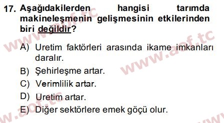 2015 Tarım Ekonomisi ve Tarımsal Politikalar Arasınav 17. Çıkmış Sınav Sorusu