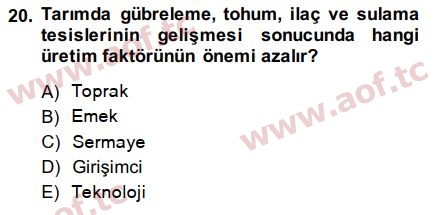 2015 Tarım Ekonomisi ve Tarımsal Politikalar Arasınav 20. Çıkmış Sınav Sorusu