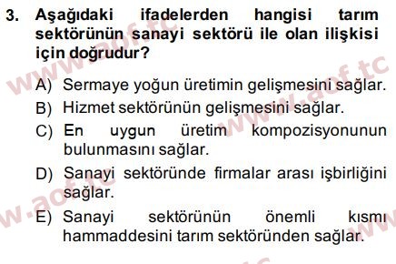 2015 Tarım Ekonomisi ve Tarımsal Politikalar Arasınav 3. Çıkmış Sınav Sorusu