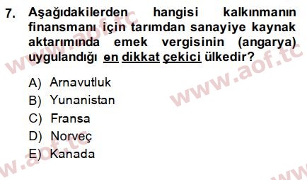 2015 Tarım Ekonomisi ve Tarımsal Politikalar Arasınav 7. Çıkmış Sınav Sorusu