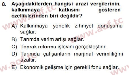 2015 Tarım Ekonomisi ve Tarımsal Politikalar Arasınav 8. Çıkmış Sınav Sorusu