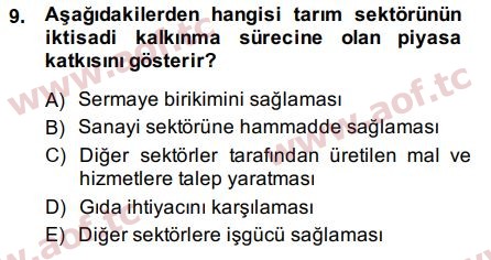 2015 Tarım Ekonomisi ve Tarımsal Politikalar Arasınav 9. Çıkmış Sınav Sorusu