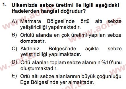 2015 Tarım Ekonomisi ve Tarımsal Politikalar Final 1. Çıkmış Sınav Sorusu