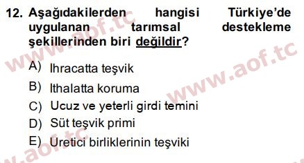 2015 Tarım Ekonomisi ve Tarımsal Politikalar Final 12. Çıkmış Sınav Sorusu